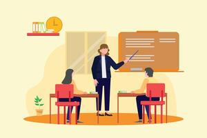 Lecturers teaching in class concept. Colored flat illustration isolated. vector