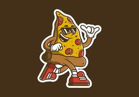 Retro pizza mascot character illustration in running pose vector
