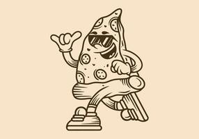Retro pizza mascot character illustration in running pose vector