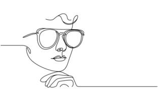 Portrait of an Indian woman in sunglasses. One line drawing, Continuous single drawn one line drawing of isolated object eye glasses, pro . vector