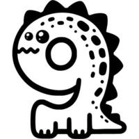 Nine digit, 9 in dinosaur style in monochrome. Simple minimalistic in black ink drawing vector