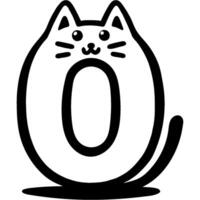 Zero number, 0 digit in kitty style in monochrome. Simple minimalistic in black ink drawing vector