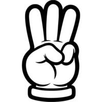 Hand gesture three fingers raised up, number three symbol in monochrome. Simple minimalistic in black ink drawing vector
