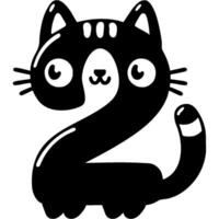 Number two, 2 in cat style in monochrome. Simple minimalistic in black ink drawing vector
