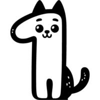 Number one, 1 in cat style in monochrome. Simple minimalistic in black ink drawing vector