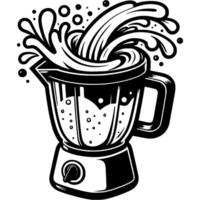 Drops of splashes of fruit smoothie splash out from working blender in monochrome. Simple minimalistic in black ink drawing on white background vector