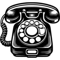 Wired home telephone with rotary dialing front view in monochrome. Simple minimalistic in black ink drawing on white background vector