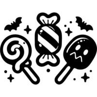 Children Halloween candy set in monochrome. Simple minimalistic in black ink drawing on white background vector