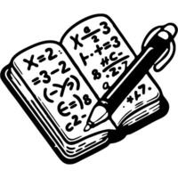 Mathematical formulas written in notebook with a ballpoint pen in monochrome. Simple minimalistic in black ink drawing on white background vector