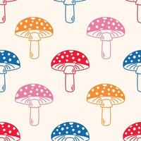 Colorful Fly agaric Doodle Seamless Pattern vector
