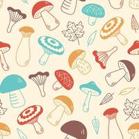 Falling Mushrooms Colorful Doodle Seamless Pattern vector