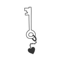 Key with Heart Shape Keychain Doodle Icon vector