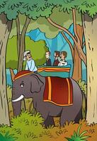 Mahout with Elephant for Tourists on an ride tour of the ancient city. Illustration. vector