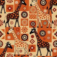 bright giraffes on a background of floral patterns vector