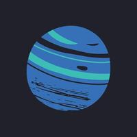 illustration of a blue planet resembling Neptune or Uranus in flat cartoon style. A whimsical, fun, and artistic depiction of a celestial body in space, for astronomy and science designs vector