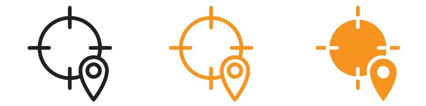 Crosshair Location Pin Icon Set Precision and Targeting Illustrations for Navigation and Maps vector