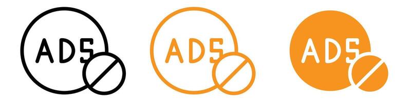 No Ads Icon Set Advertisement-Free Illustrations for Digital and Media Projects vector
