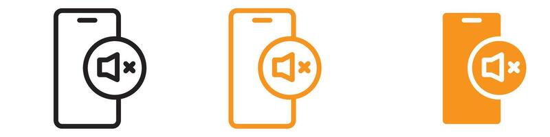Silent Phone Icon Set Mute Illustrations for Mobile and Communication vector