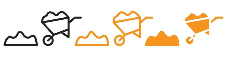 Wheelbarrow Unloading Icon Set Gardening Illustrations for Landscaping and Agriculture vector