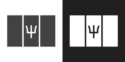 Barbados country flag icon Flat set in black and white color outline vector