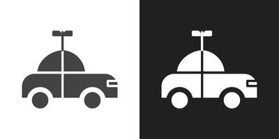 Clockwork car toy icon Flat set in black and white color outline vector