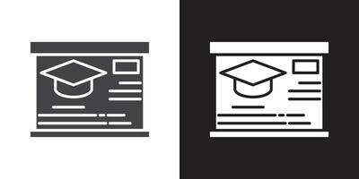 Course completion certificate icon Flat set in black and white color outline vector
