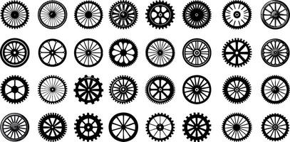 Set of Various Type of old wheels illustration silhouette icon, ancient wheel isolated on transparent background vector