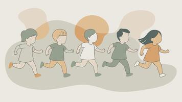 running children illustration, group of active kids playing clipart graphic illustration vector
