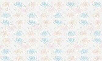 Hand drawn seamless pattern of blue and pink flowers on a beige background. Monochrome abstract floral background vector