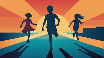 running children illustration, group of active kids playing clipart graphic illustration vector