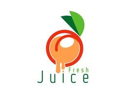 Peach juice icon and fresh fruit drink drops label vector