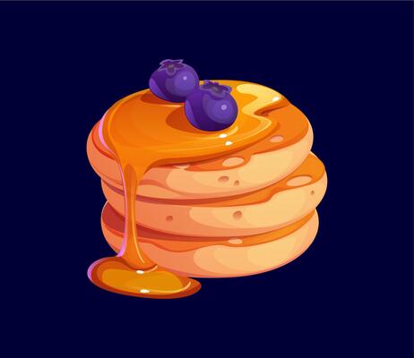 Cartoon stack of pancakes topped with sweet syrup