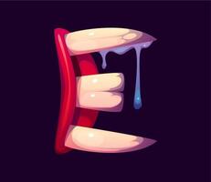 Letter E Halloween font with vampire monster fangs vector
