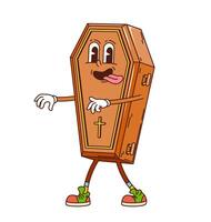 Retro groovy Halloween coffin character character vector