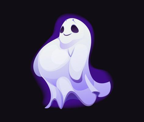 Cartoon Halloween ghost character, scary fat spook