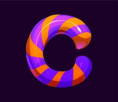 Letter C Halloween font, cartoon evil typeface vector