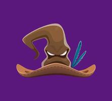Cartoon Halloween witch hats with grumpy face vector