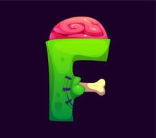 Letter F Halloween font, zombie with exposed brain vector