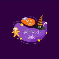 Halloween sale banner with holiday sweets on blob vector