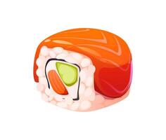 Cartoon Japanese uramaki sushi roll with salmon vector