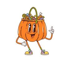 retro maravilloso Víspera de Todos los Santos dulces cesta personaje vector