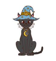 Retro groovy Halloween black cat funny character vector