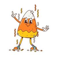 Retro groovy candy corn funny Halloween character vector