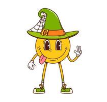 Retro groovy smile emoji Halloween face character vector