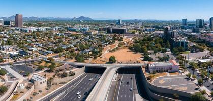 Aerial view of the highway and crossroads intersections in Phoenix, USA. photo