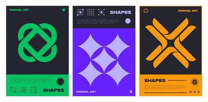 Abstract y2k brutal posters with graphic shapes vector