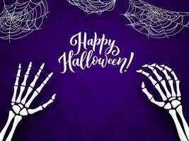 Halloween poster with skeleton hands and cobweb vector