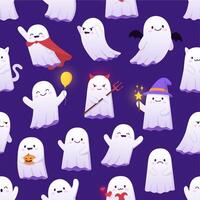 Halloween kawaii ghost characters seamless pattern vector