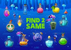 Find two same Halloween magic potion bottles game vector