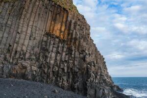 Striking Basalt Columns of Reynisfjara Beach with North Atlantic Ocean photo